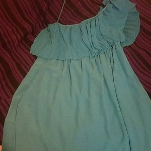 One shoulder blue dress